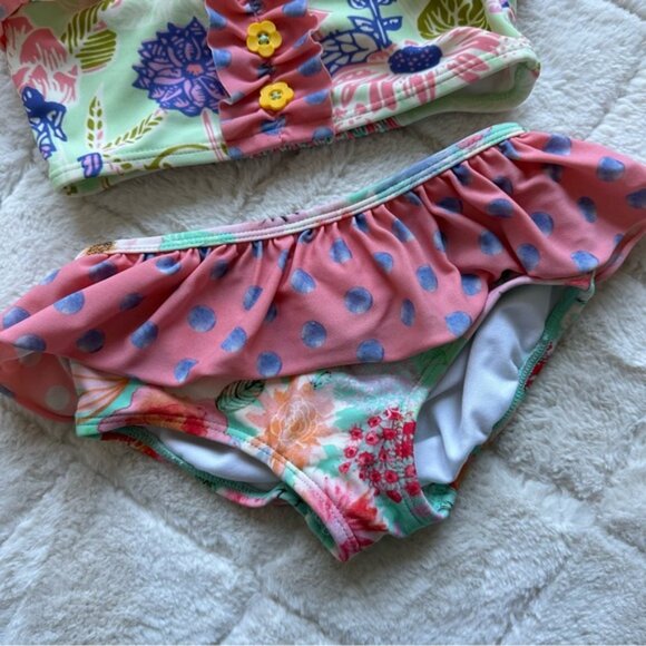 Matilda Jane | Aqua & Pink Floral Cannonball & Seashells Bikini Set | Size 4 - Picture 7 of 12